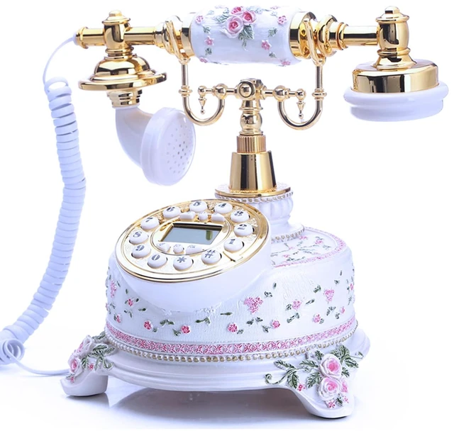 Main image of Home Telephone White Floral Home Phones Decorative Modern Landline Telephones Desktop Phone for Home Office Decor