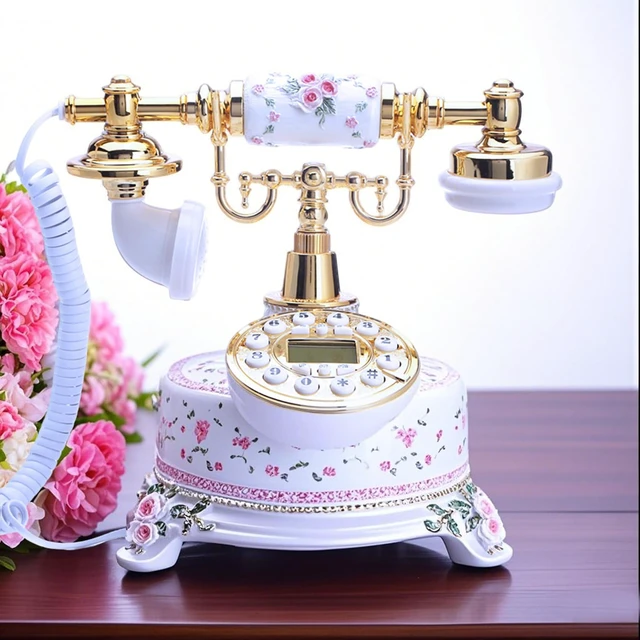 Alt view image 2 of 5 - Home Telephone White Floral Home Phones Decorative Modern Landline Telephones Desktop Phone for Home Office Decor