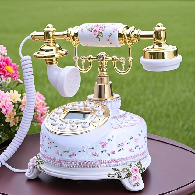 Alt view image 4 of 5 - Home Telephone White Floral Home Phones Decorative Modern Landline Telephones Desktop Phone for Home Office Decor