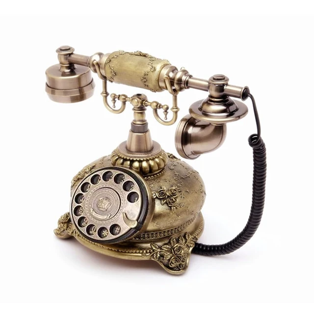 Alt view image 2 of 5 - Retro Vintage Antique Style Corded Rotary Dial Desk Telephone Phone Home Office Decor Classic Vintage Old Fashion Landline Phones, Decorative Bronze Hotel Phone with Redial