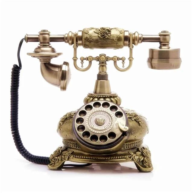 Main image of Retro Vintage Antique Style Corded Rotary Dial Desk Telephone Phone Home Office Decor Classic Vintage Old Fashion Landline Phones, Decorative Bronze Hotel Phone with Redial