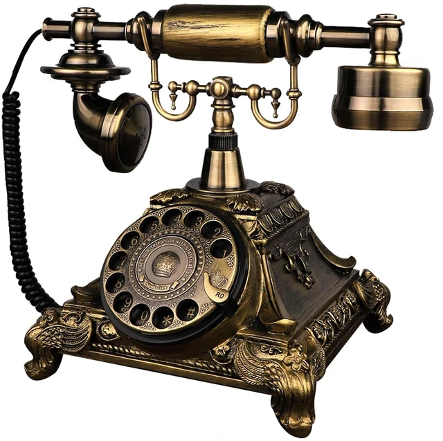 Main image of Rotary Dial Vintage Antique Home Telephone Table Replica, Retro Office Corded Telephone Decor