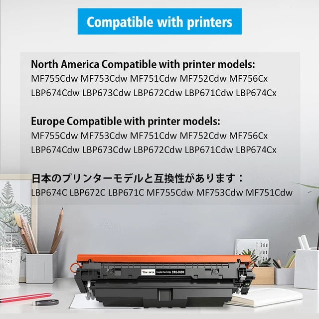 Alt view image 2 of 7 - 069H CRG-069H 4 Colors Compatible Toner Cartridges with Counter CHIP High Capacity for Canon MF755Cdw MF753Cdw MF751Cdw LBP674Cdw LBP673Cdw LBP672Cdw LBP671Cdw LBP674Cx MF752Cdw MF756Cx Printer