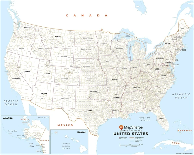 Main image of USA Map with County Names - Large - 48" x 38.5" Laminated