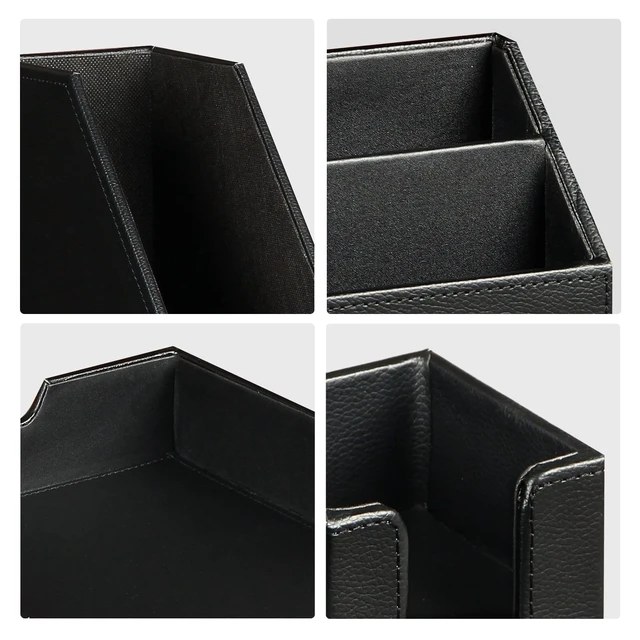 Alt view image 3 of 6 - PU Leather 6-piece Office Supplies Combination Set,Pencil Cup,Business Card Holder,Sticky Note Dispenser,Mail Sorter,Letter Tray,Files Holder,Suitable for Self-use and Friend Gifts(Black)