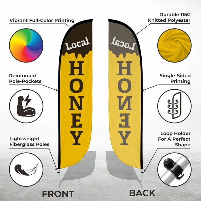 Alt view image 2 of 6 - Feather Flag Pole Kit - 12 Feet Tall Advertising Flag Banner with Fiberglass Pole Kit and Ground Spike for Business Promotion - Local Honey Fiberglass build, ground spike, business promotion