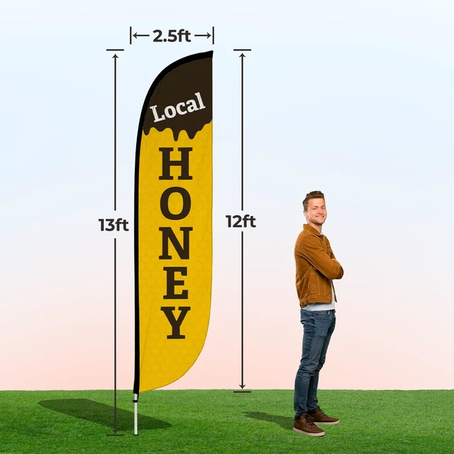 Alt view image 4 of 6 - Feather Flag Pole Kit - 12 Feet Tall Advertising Flag Banner with Fiberglass Pole Kit and Ground Spike for Business Promotion - Local Honey Fiberglass build, ground spike, business promotion