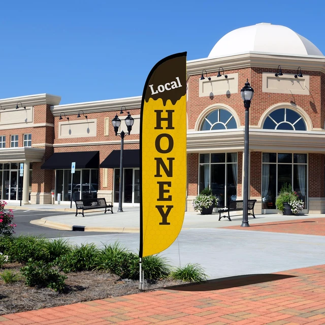 Alt view image 5 of 6 - Feather Flag Pole Kit - 12 Feet Tall Advertising Flag Banner with Fiberglass Pole Kit and Ground Spike for Business Promotion - Local Honey Fiberglass build, ground spike, business promotion