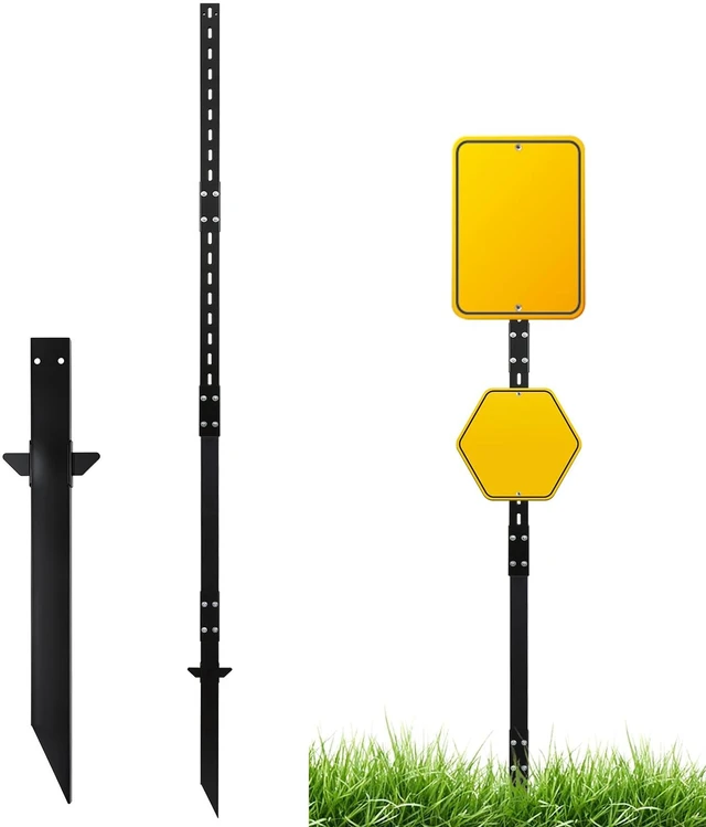 Main image of 1 Pack 8' Sign Post Stake Metal for Outside, Heavy Duty Yard Sign Stake, Rust, Wind & Dust Resistant Sturdy Metal Pole for Outside, Yard, Road, Parking Fits Signs 7 to 18 Inch (Black)