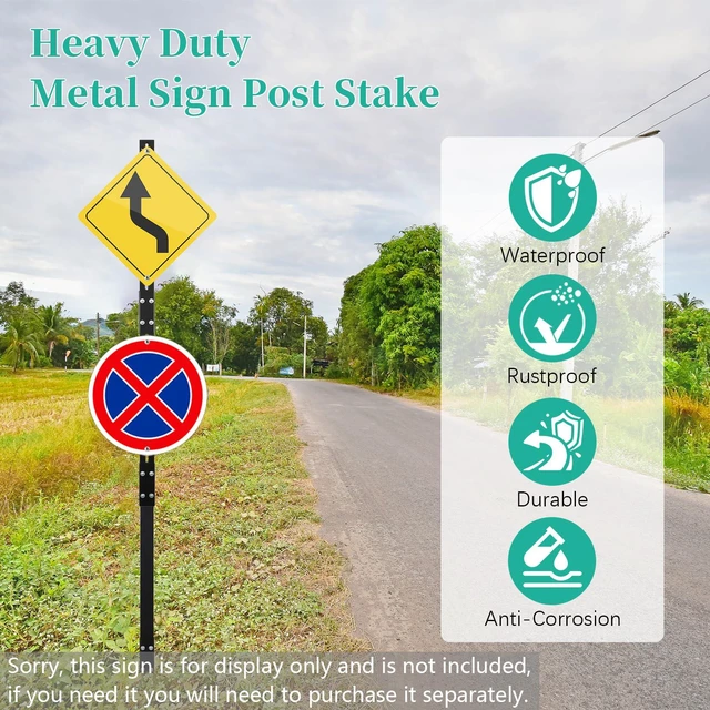 Alt view image 4 of 7 - 1 Pack 8' Sign Post Stake Metal for Outside, Heavy Duty Yard Sign Stake, Rust, Wind & Dust Resistant Sturdy Metal Pole for Outside, Yard, Road, Parking Fits Signs 7 to 18 Inch (Black)