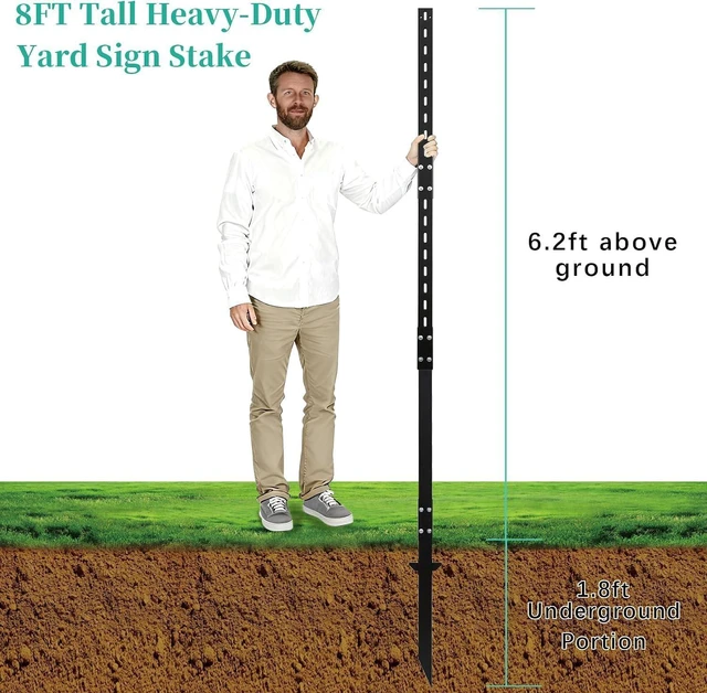 Alt view image 5 of 7 - 1 Pack 8' Sign Post Stake Metal for Outside, Heavy Duty Yard Sign Stake, Rust, Wind & Dust Resistant Sturdy Metal Pole for Outside, Yard, Road, Parking Fits Signs 7 to 18 Inch (Black)