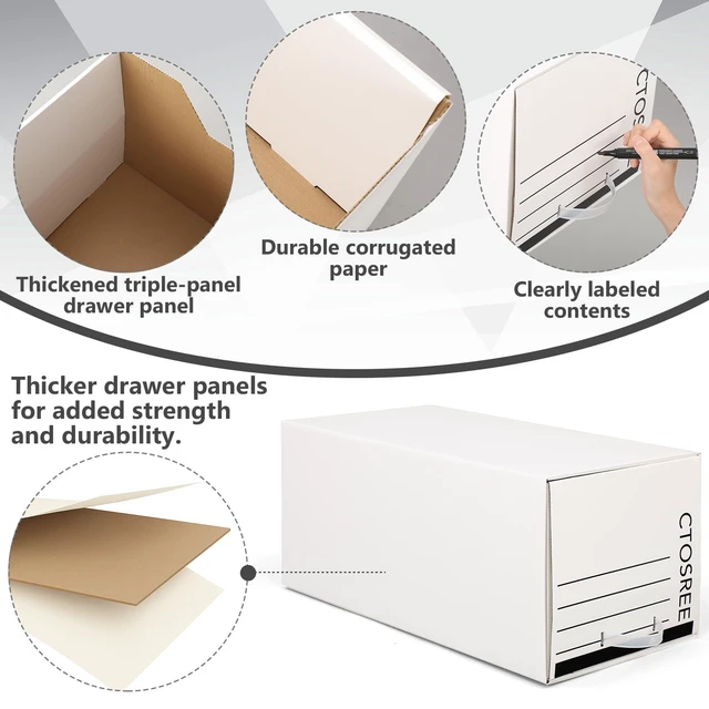 Alt view image 3 of 7 - 6pcs Economy Storage Drawer Files White Stackable Storage Drawers with Plastic Handles for Files, Letter Durable Space Saving Organizers for Office, Home