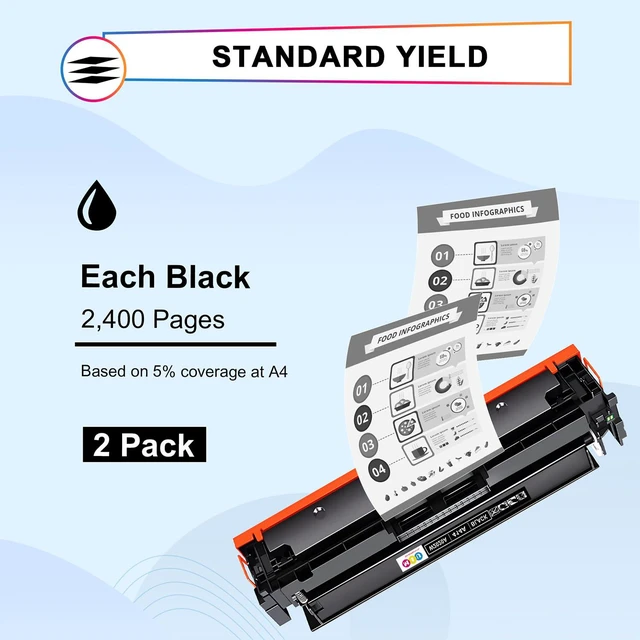 Alt view image 3 of 7 - 414A Black Toner Cartridges W2020A for Color Pro MFP M479fdw, M479fdn, M454dw, M454dn Series(2 Pack, Black)