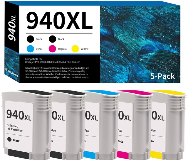 Alt view image 2 of 7 - 940 XL 940XL Ink Cartridges Combo Pack High-Yield Replacement for HP 940XL 940 Ink Cartridge for OfficeJet Pro 8000 8500 8500A Plus A909a A809a A910a Printer Ink 5-Pack (2 Black, Cyan Magenta Yellow)