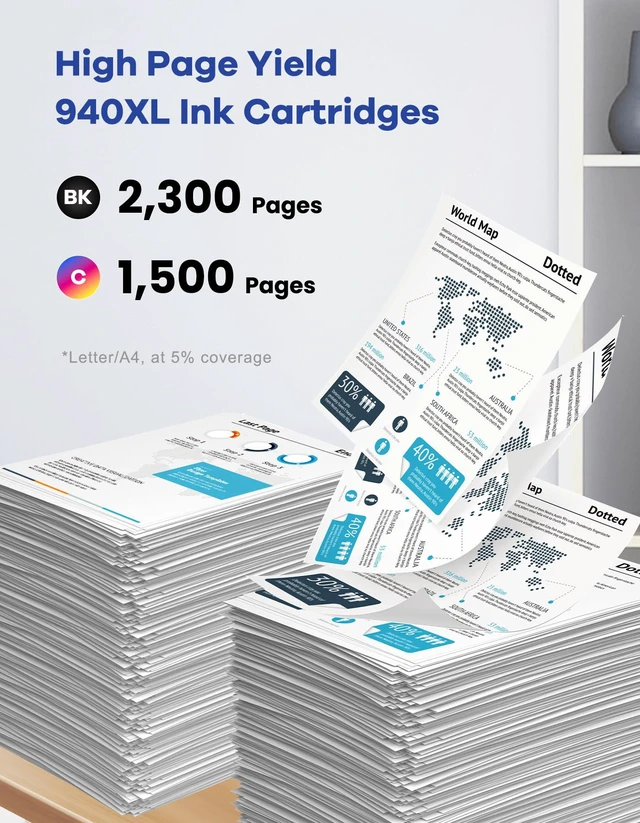 Alt view image 4 of 7 - 940 XL 940XL Ink Cartridges Combo Pack High-Yield Replacement for HP 940XL 940 Ink Cartridge for OfficeJet Pro 8000 8500 8500A Plus A909a A809a A910a Printer Ink 5-Pack (2 Black, Cyan Magenta Yellow)