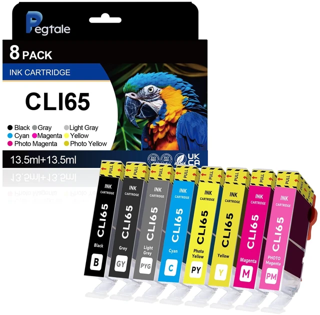 Main image of CLI-65 Ink Cartridges High Yield Compatible for PIXMA PRO-200 Printers CLI 65 Ink Cartridges Combo Pack (8 Pack, 1BK 1GY 1LGY 1C 1PC 1M 1PM 1Y)