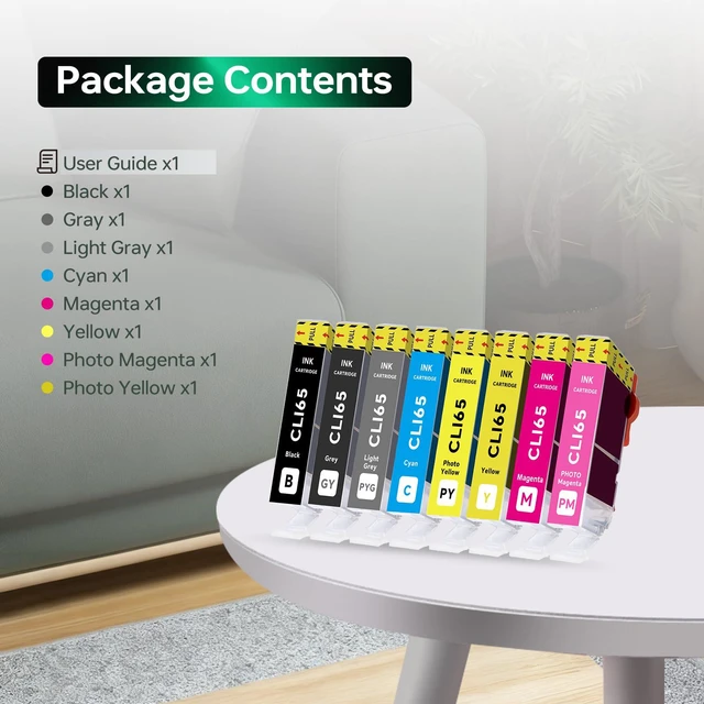 Alt view image 5 of 7 - CLI-65 Ink Cartridges High Yield Compatible for PIXMA PRO-200 Printers CLI 65 Ink Cartridges Combo Pack (8 Pack, 1BK 1GY 1LGY 1C 1PC 1M 1PM 1Y)