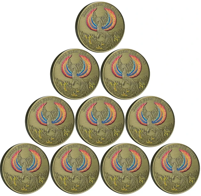 Main image of Phoenix Rising Lucky Coin Serenity Prayer Sobriety Coin Sober Gifts for Men or Women Addiction Recovery AA Medallion (Pack of 10)