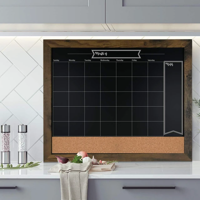 Alt view image 3 of 7 - 18x24 Rustic Framed Chalkboard Calendar and Bulletin Combo Calendar with Cork Board. 24ct Color Collection of Chalk Markers Perfect for Organizing Your Space