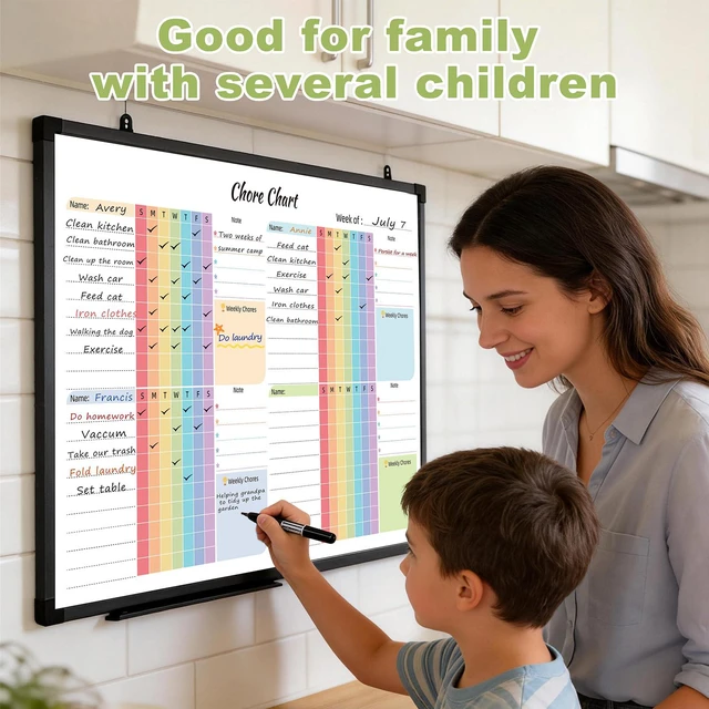 Alt view image 5 of 6 - 36" x 24" Magnetic Chore Chart Board, Dry Erase Board Aluminum Frame Wall Mounted for Home, Organization Reward Board for Messages