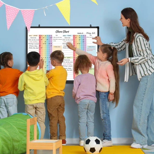Alt view image 6 of 6 - 36" x 24" Magnetic Chore Chart Board, Dry Erase Board Aluminum Frame Wall Mounted for Home, Organization Reward Board for Messages