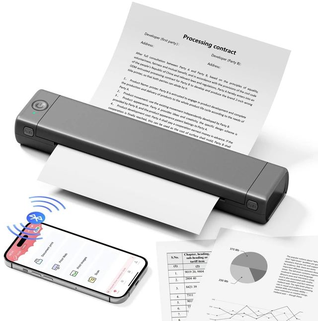 Main image of M08F A4 Portable Printer for Travel, Bluetooth Thermal Printer Support A4 Thermal Paper, Compatible with Android iOS Phone & Laptop, Inkless Compact for Home Office Vehicles