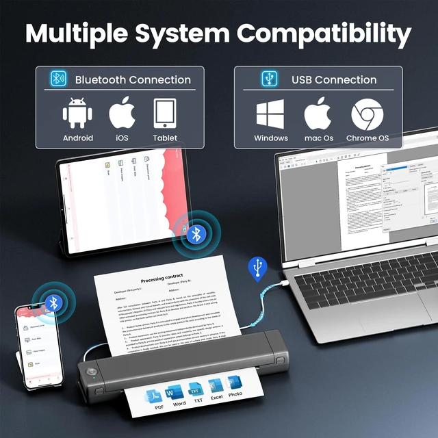 Alt view image 2 of 7 - M08F A4 Portable Printer for Travel, Bluetooth Thermal Printer Support A4 Thermal Paper, Compatible with Android iOS Phone & Laptop, Inkless Compact for Home Office Vehicles