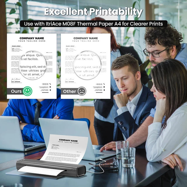 Alt view image 6 of 7 - M08F A4 Portable Printer for Travel, Bluetooth Thermal Printer Support A4 Thermal Paper, Compatible with Android iOS Phone & Laptop, Inkless Compact for Home Office Vehicles