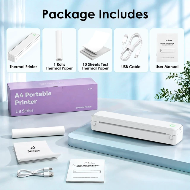 Alt view image 3 of 7 - Portable Inkless Printer, Bluetooth Thermal Printer, 8.5x11 Wireless Printer for Travel, Office and Home with 1 Roll and 10 US Letter Fanfold Sheets for Phones, Tablets and Laptops