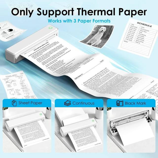 Alt view image 5 of 7 - Portable Inkless Printer, Bluetooth Thermal Printer, 8.5x11 Wireless Printer for Travel, Office and Home with 1 Roll and 10 US Letter Fanfold Sheets for Phones, Tablets and Laptops
