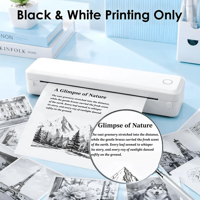 Alt view image 6 of 7 - Portable Inkless Printer, Bluetooth Thermal Printer, 8.5x11 Wireless Printer for Travel, Office and Home with 1 Roll and 10 US Letter Fanfold Sheets for Phones, Tablets and Laptops
