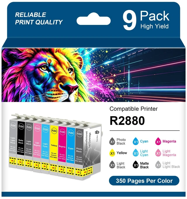 Main image of Remanufactured T096 Ink Cartridge T096120 T096220 T096320 T096420 T096520 T096620 T096720 T096820 T096920 Compatible with Stylus Photo R2880 Ink Printers (9 Pack)