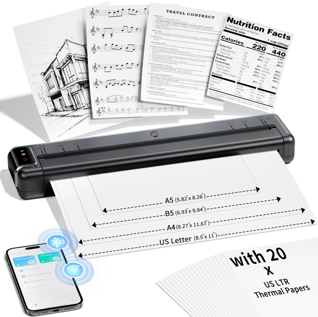 Main image of Ultra-Light Q302 Portable Wireless Inkless Thermal Printer WiFi Bluetooth for US Letter/A4/A5/B5 Thermal Paper, Compact Printer, Compatible with Android iOS Phone & Laptop