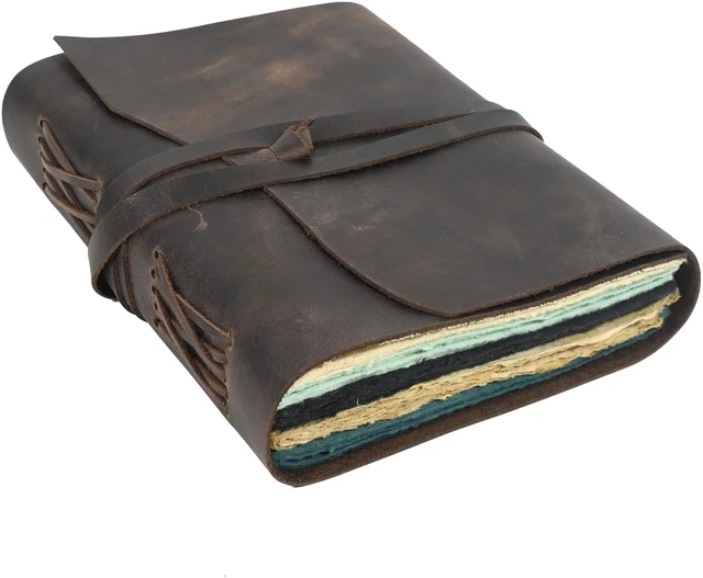 Main image of Vintage Leather Journal Scrapbook for Women & Men, Leather Bound Junk Journal, 240 Pages Colored Deckle Edge Paper, Rustic Travel Journal, Antique Grimoire, Book of Shadows, Old Fantasy Notebook