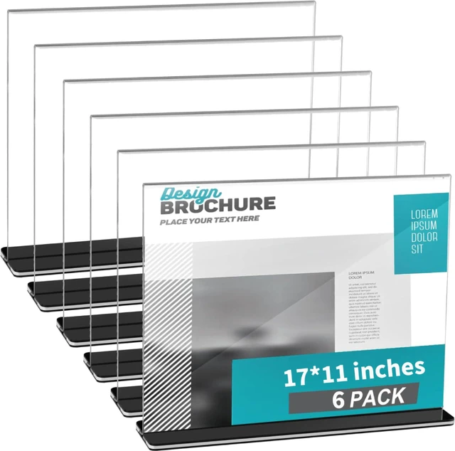 Main image of 6 Pack Acrylic Sign Holder Horizontal 11 x 17 Inches, Clear Table Photo Menu Display Stand T Shaped Sign Holder Double Sided Picture Flyer Sign Holder for Office Restaurant Store (6)