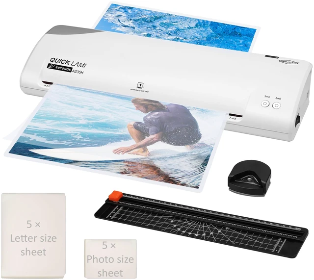 Main image of 13-Inch Thermal Laminator Machine, 35 Mil, 40s Warm-Up, 20"/Min, Jam Release, Auto Shutoff, All-in-One Kit with 10 Pouches, Trimmer & Rounder, Cleaning Paper, Ideal for Home, Office, School