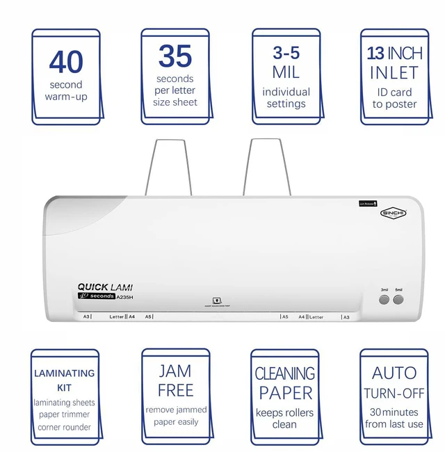 Alt view image 6 of 7 - 13-Inch Thermal Laminator Machine, 35 Mil, 40s Warm-Up, 20"/Min, Jam Release, Auto Shutoff, All-in-One Kit with 10 Pouches, Trimmer & Rounder, Cleaning Paper, Ideal for Home, Office, School