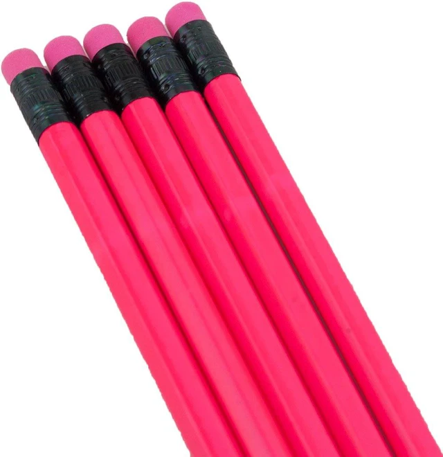 Alt view image 2 of 2 - Round Pencils (Full Size Round Pencil with #2 Lead Available in a Variety of Colors) (Tested Non Toxic) (Latex Free Eraser) (Bulk Box of 144) (Classroom Pencils)(Neon Pink)