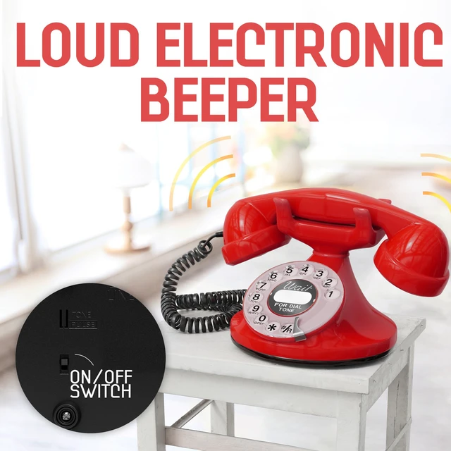 Alt view image 4 of 6 - FunkyFon Cable Vintage Rotary Landline Telephone, Red Old fashioned 1920s dial with a loud ringtone. Artisan retrophone for the home, working on modern lines