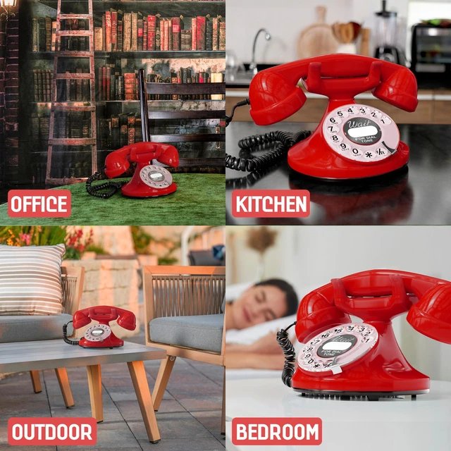 Alt view image 5 of 6 - FunkyFon Cable Vintage Rotary Landline Telephone, Red Old fashioned 1920s dial with a loud ringtone. Artisan retrophone for the home, working on modern lines