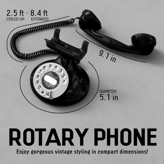 Alt view image 3 of 6 - FunkyFon Cable Vintage Rotary Landline Telephone, Black Old fashioned 1920s dial with a loud ringtone. Artisan retrophone for the home, working on modern lines