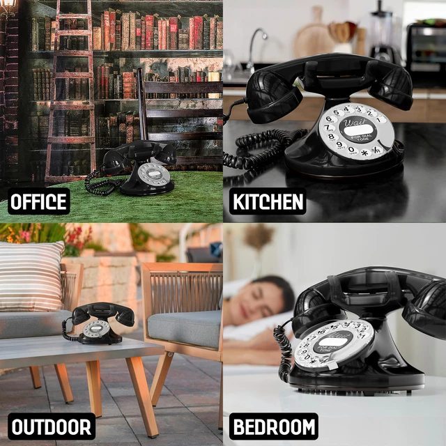 Alt view image 5 of 6 - FunkyFon Cable Vintage Rotary Landline Telephone, Black Old fashioned 1920s dial with a loud ringtone. Artisan retrophone for the home, working on modern lines