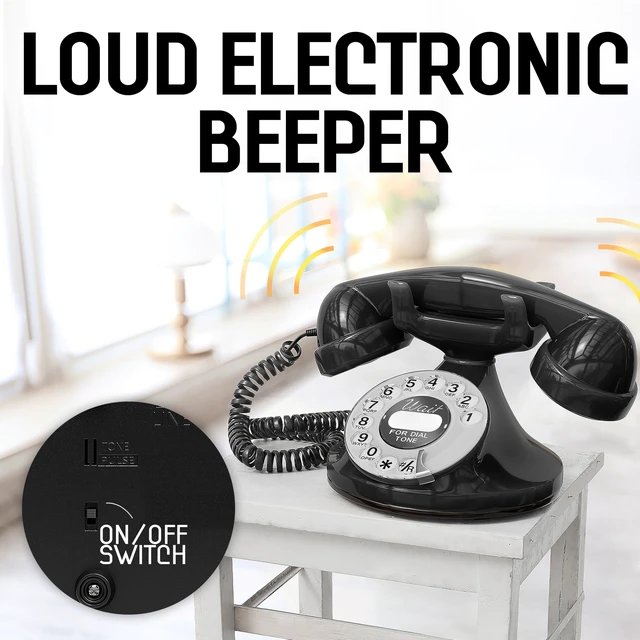 Alt view image 4 of 6 - FunkyFon Cable Vintage Rotary Landline Telephone, Black Old fashioned 1920s dial with a loud ringtone. Artisan retrophone for the home, working on modern lines