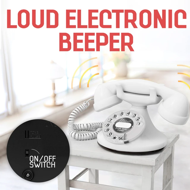 Alt view image 4 of 6 - FunkyFon Cable Vintage Rotary Landline Telephone, White Old fashioned 1920s dial with a loud ringtone. Artisan retrophone for the home, working on modern lines