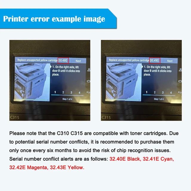 Alt view image 2 of 7 - C310 C315 4 Colors Compatible Toner Cartridges 006R04356 006R04357 006R04358 006R04359 Black 3000 Pages, C M Y 2000 Pages for Xerox Laser Printer C310 C310dni C310dnim C315 C315dni C315dnim