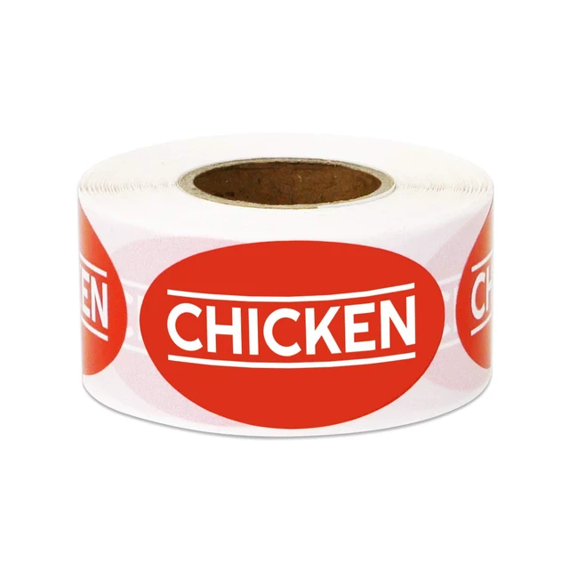 Alt view image 2 of 6 - Beef Chicken Pork Meat Sticker Bundle, Red, 1.75 x 1 inch 1800 Labels, 6 Rolls, For Meat Markets & Supermarkets, Food Labeling