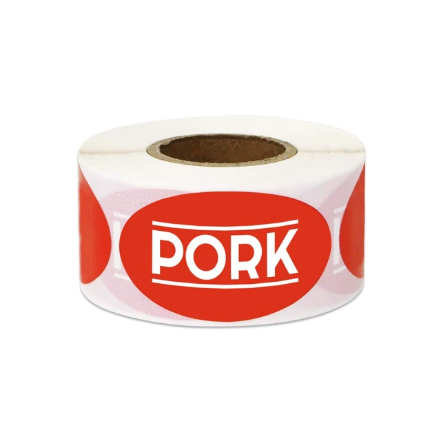 Alt view image 4 of 6 - Beef Chicken Pork Meat Sticker Bundle, Red, 1.75 x 1 inch 1800 Labels, 6 Rolls, For Meat Markets & Supermarkets, Food Labeling