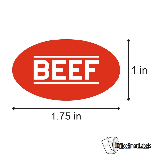 Alt view image 3 of 6 - Beef Chicken Pork Meat Sticker Bundle, Red, 1.75 x 1 inch 1800 Labels, 6 Rolls, For Meat Markets & Supermarkets, Food Labeling