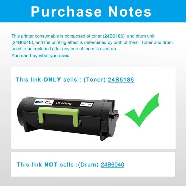 Alt view image 3 of 7 - Compatible Toner Cartridge Replacement for Lexmark 24B6186 16000 Pages M3150 XM3150 XM3150H (1-Pack Black)