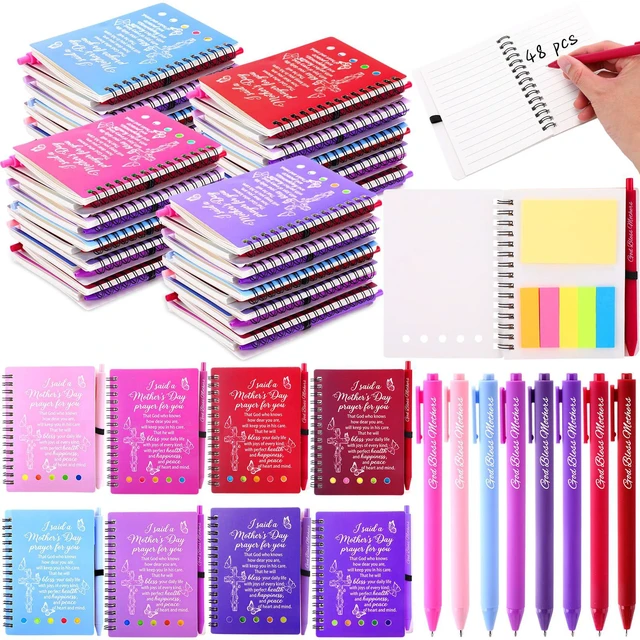 Main image of 48 Sets Mother's Day Christian Gifts Bulk Bible Verse Spiral Notebooks with Sticky Note Religious Ballpoint Pens Prayer Journal Church Gifts for Mamas Mom Women Mother's Day